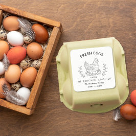 Verse eieren met eigen naam label, Eierdoos  Vierkante Sticker