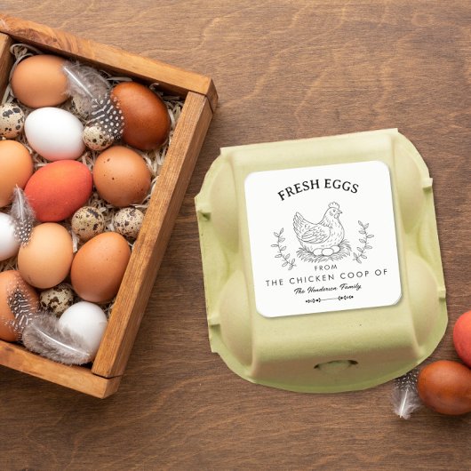 Verse eieren met eigen naam label, Eierdoos Vierkante Sticker