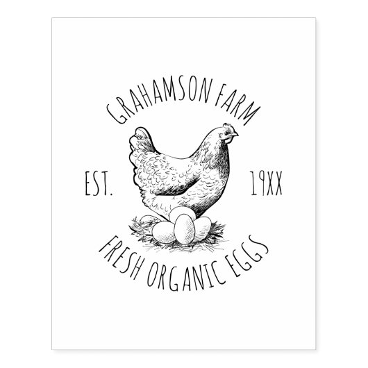 Verse eieren | Rustiek handgetekend kip Boerderij Rubberstempel (Afrduk)
