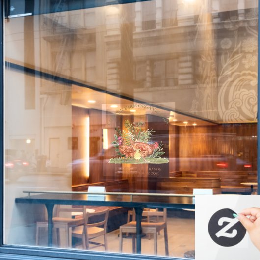 Verse eieren van de kippenboerderij klein raamsticker (Cafe Raam)