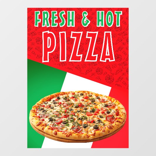Verse en hete pizza met pizza explosie raamsticker (Vel)