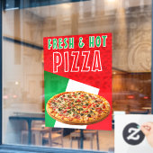 Verse en hete pizza met pizza explosie raamsticker (Cafe Raam)