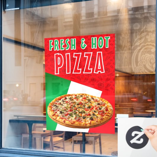 Verse en hete pizza met pizza explosie raamsticker (Cafe Raam)