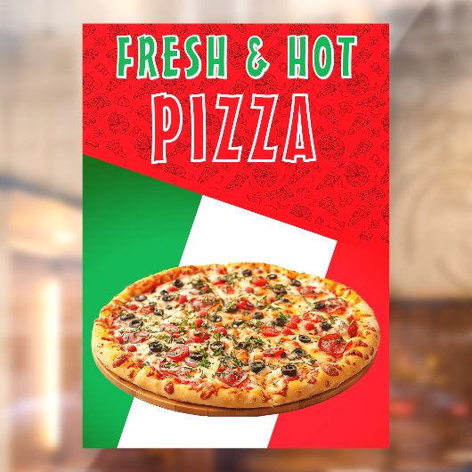 Verse en hete pizza met pizza explosie raamsticker (Vel 2)