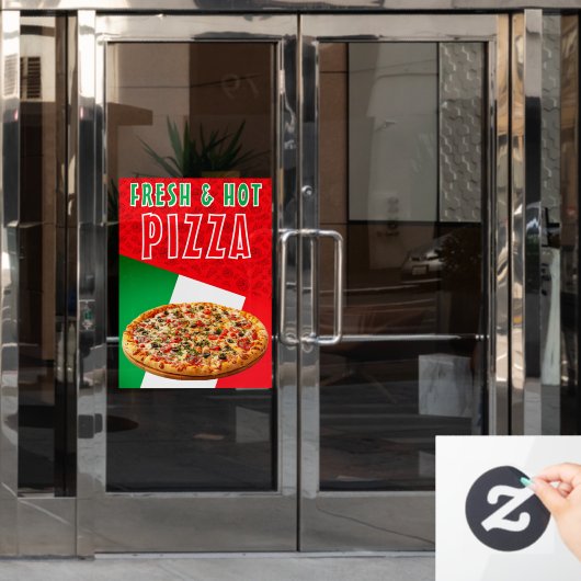 Verse en hete pizza met pizza explosie raamsticker (Kantoordeur)
