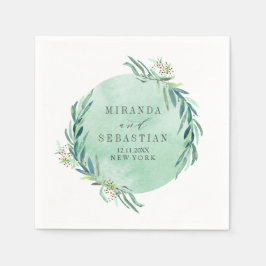 Verse eucaliptus garland aqua monogram bruiloft servet