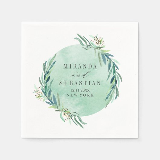 Verse eucaliptus garland aqua monogram bruiloft servet (Voorkant)