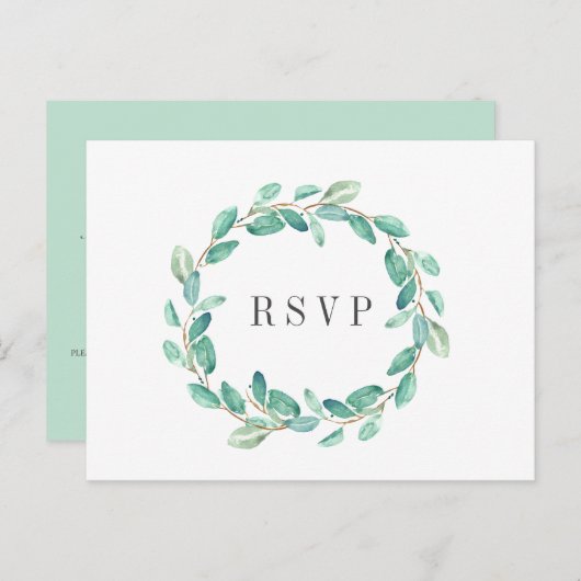 Verse Eucalyptus Aqua Bruiloft RSVP MAALTIJD KEUZE Uitnodiging Briefkaart (Voorkant / Achterkant)