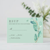 Verse Eucalyptus Aqua Leaves Bruiloft RSVP Kaartje (Staand voorkant)