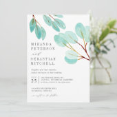 Verse eucalyptus bladeren botanische bruiloft kaart (Staand voorkant)