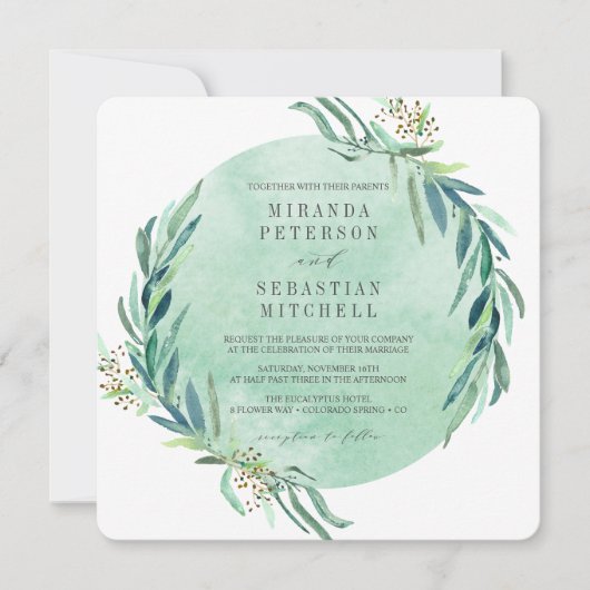 Verse eucalyptus bladeren botanische bruiloft kaart (Voorkant)