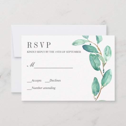 Verse eucalyptus bladeren bruiloft RSVP (Voorkant)
