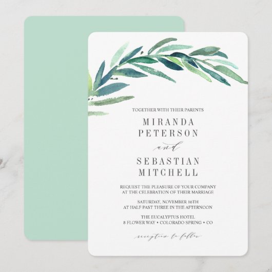 Verse Eucalyptus Branch Leaves Botanical Wedding Kaart (Voorkant / Achterkant)