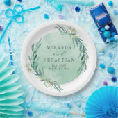 Verse eucalyptus monogram-huwelijk papieren bordje (Feest)