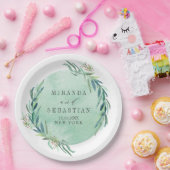 Verse eucalyptus monogram-huwelijk papieren bordje (Feest)