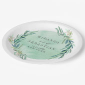 Verse eucalyptus monogram-huwelijk papieren bordje (Gekanteld)