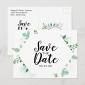 Verse Foliage Botanical Mint Hexagon Save the Date Aankondigingskaart (Voorkant / Achterkant)