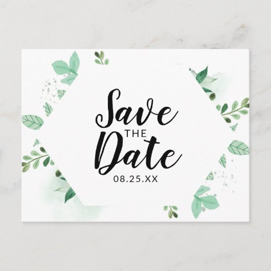 Verse Foliage Botanical Mint Hexagon Save the Date Aankondigingskaart (Voorkant)