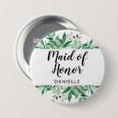 Verse Foliage Botanische Maid of Honor Monogrammed Ronde Button 7,6 Cm (Voorkant /achterkant)