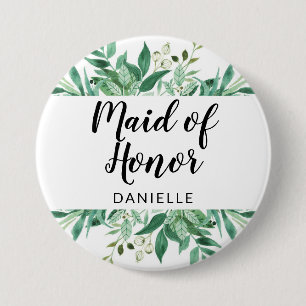 Verse Foliage Botanische Maid of Honor Monogrammed Ronde Button 7,6 Cm