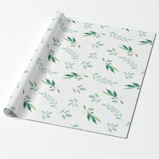 Verse Foliage Botanische Patroon Waterverf Bruilof Cadeaupapier (Uitgerold)