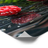 Verse frambozen en groene bladeren poster (Hoek)