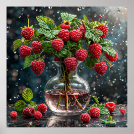 Verse frambozen en groene bladeren poster