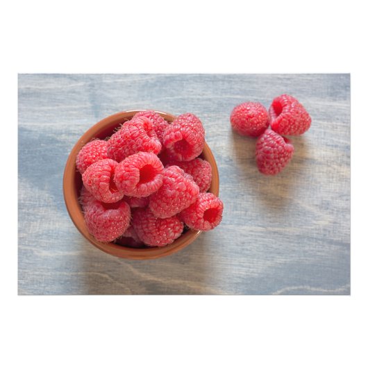 Verse frambozen in een kom foto afdruk (Voorkant)