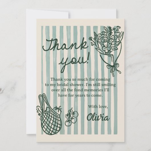 Verse Fris Op De Markt Handgetekende Bruidsdouche Bedankkaart (Voorkant)