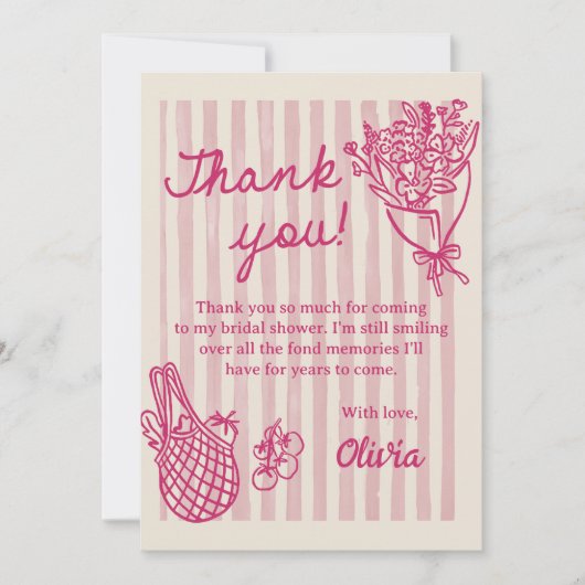 Verse Fris Op De Markt Handgetekende Bruidsdouche Bedankkaart (Voorkant)