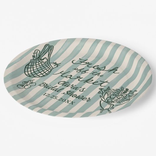 Verse Fris Op De Markt Handgetekende Bruidsdouche Papieren Bordje (Gekanteld)