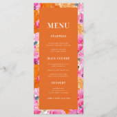 Verse fris roze en oranje bloemige bruiloft menu (Voorkant)