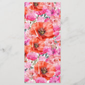 Verse fris roze rode klaproos bloem bruiloft menu (Achterkant)