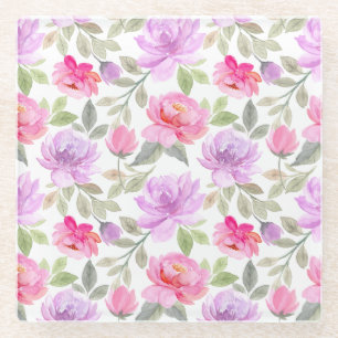Verse Frisse Lente Sfeer: Roze en Paarse Bloemende Glazen Onderzetter
