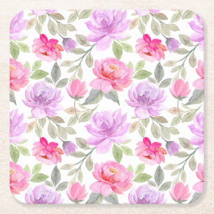 Verse Frisse Lente Sfeer: Roze en Paarse Bloemende Kartonnen Onderzetters