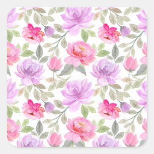 Verse Frisse Lente Sfeer: Roze en Paarse Bloemende Vierkante Sticker