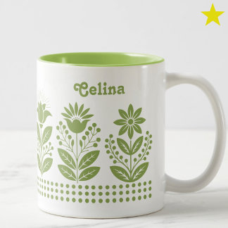 Verse frisse minimalistische folkart bloemenaangep tweekleurige koffiemok