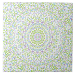 Verse Frühlingsmandala in Groen, Blauw en Lavendel Tegeltje