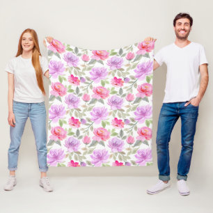 Verse Frühlingsvibe: Roze en Paarse Bloemendesign Fleece Deken