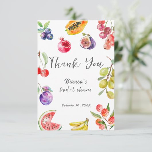 Verse Fruit Van De Markt Bruidsfeest Verwelkoming Bedankkaart (Staand voorkant)