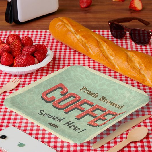 Verse gebrouwkoffie hier papieren bordje