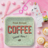 Verse gebrouwkoffie hier papieren bordje (Feest)