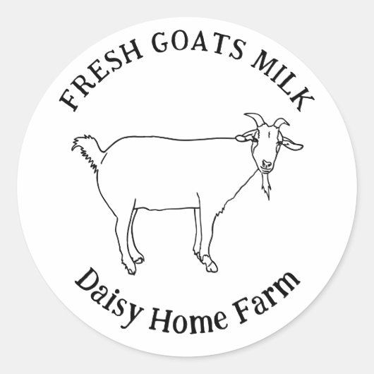 Verse Geiten Melk Bedrijfsnaam Zwart en Wit Ronde Sticker (Voorkant)