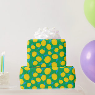 Verse Gele Citroen Levendig Groen Naadloze Verjaar Cadeaupapier