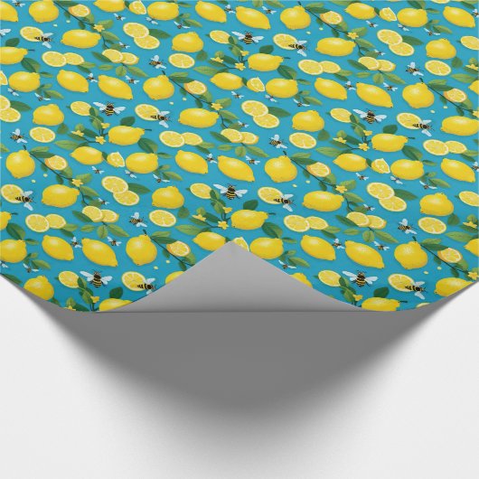 Verse Gele Citroenen En Droeve Bijen Turquoise Bla Cadeaupapier (Hoek)