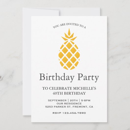 Verse gele tropische ananas verjaardagsfeestje kaart (Voorkant)