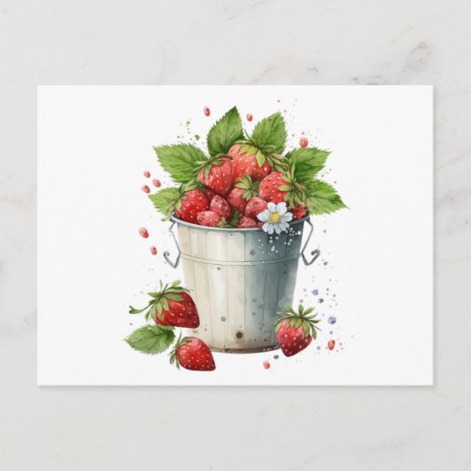 Verse geplukte aardbeien in een emmer briefkaart (Voorkant)