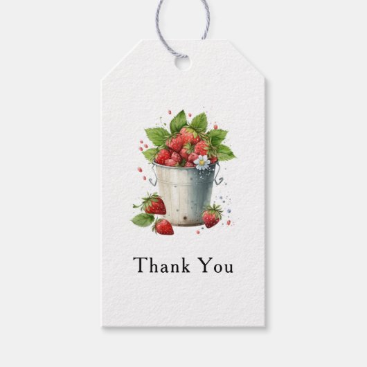 Verse geplukte aardbeien in een emmer - Dank u Cadeaulabel (Voorkant)