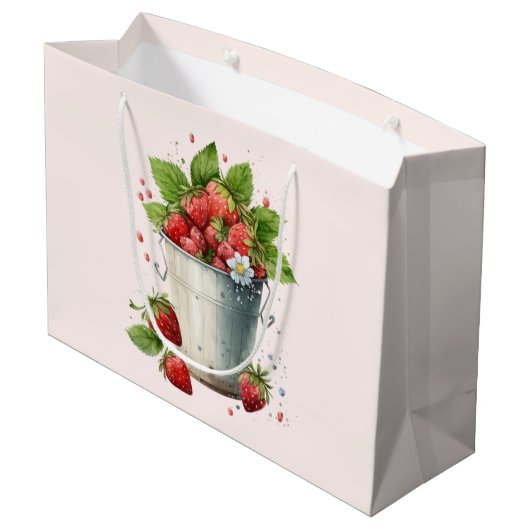 Verse geplukte aardbeien in een emmer groot cadeauzakje (Achterkant Gekanteld)