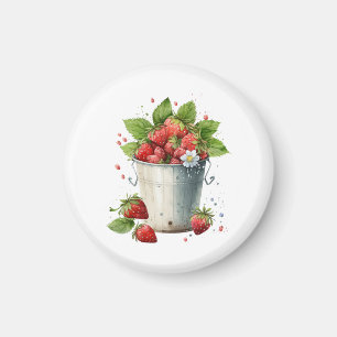 Verse geplukte aardbeien in een emmer magneet